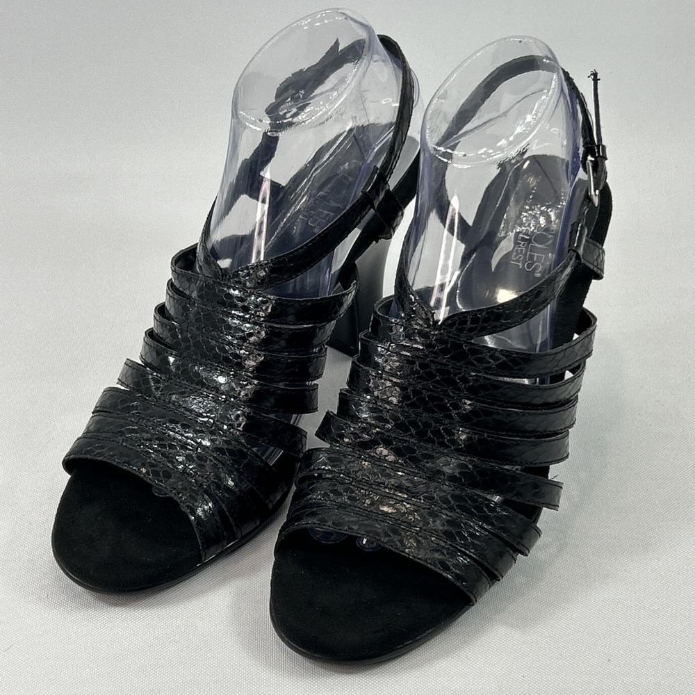 Aerosoles Energinic Dress Sandals Women's Sz 9.5M Heelrest Black Strappy Heels